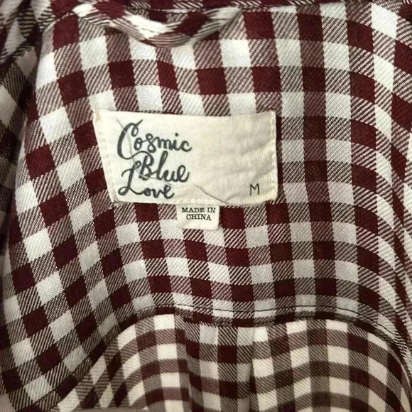 Size M Cosmic Blue Love burnt red checker down blouse - Picture 7 of 7